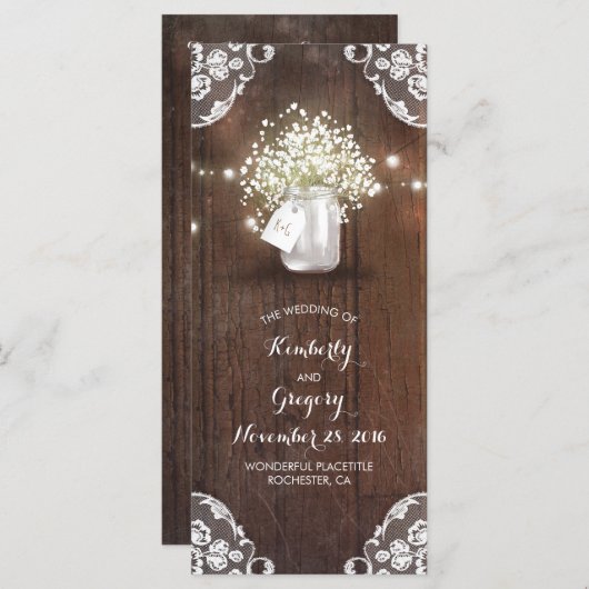 Rustic Mason Jar Gipskraut Hochzeitsprogramme Programm (Vorne/Hinten)