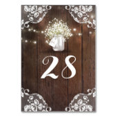 Rustic Mason Jar Gipskraut String Lights Barn Tischnummer (Rückseite)