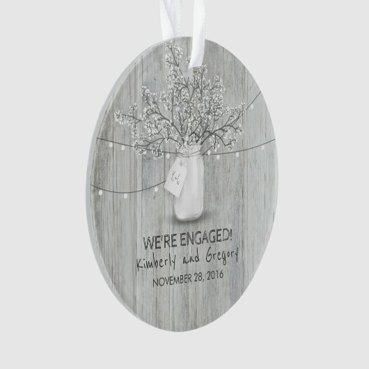 Rustic Mason Jar Gipskraut String Lights Wood Ornament (Vorderseite)