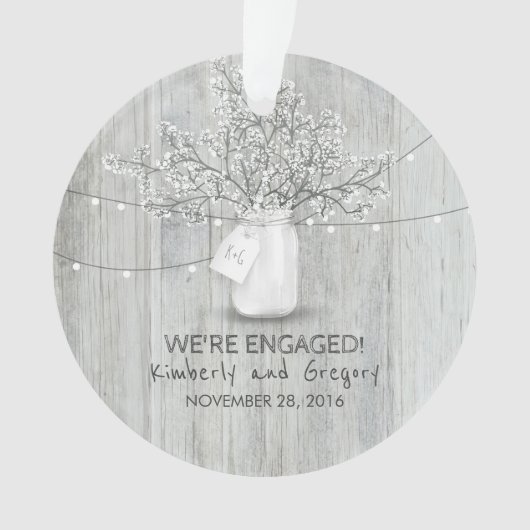 Rustic Mason Jar Gipskraut String Lights Wood Ornament (Vorderseite)