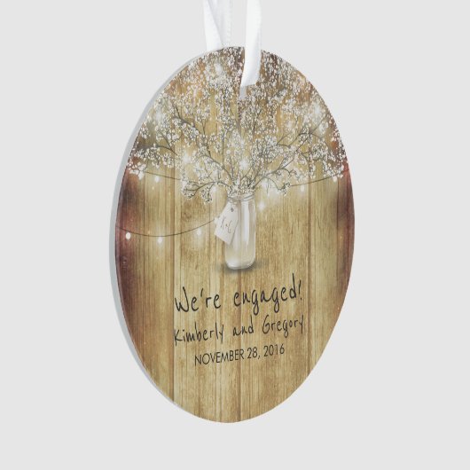 Rustic Mason Jar Gipskraut String Lights Wood Ornament (Vorderseite)