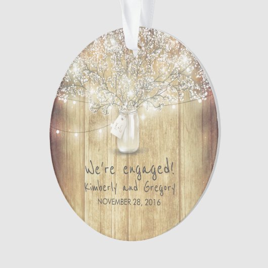 Rustic Mason Jar Gipskraut String Lights Wood Ornament (Vorderseite)