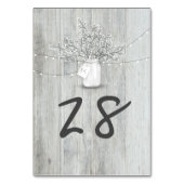 Rustic Mason Jar Gipskraut String Lights Wood Tischnummer (Vorderseite)