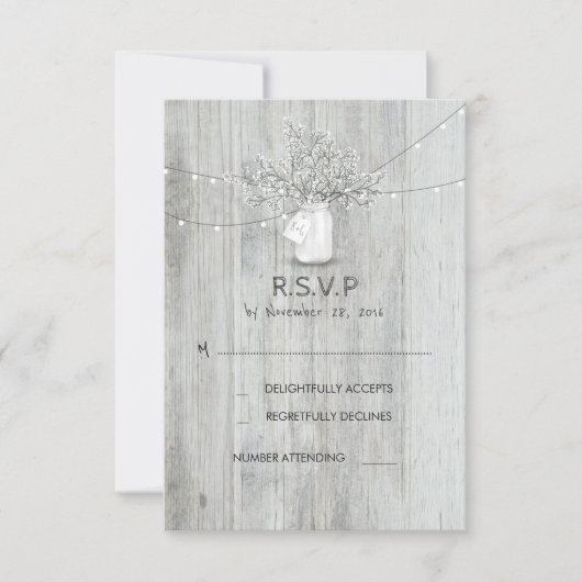 Rustic Mason Jar Gipskraut Wedding RSVP Cards (Vorderseite)