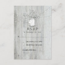 Rustic Mason Jar Gipskraut Wedding RSVP Cards