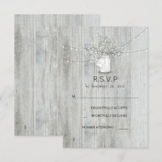 Rustic Mason Jar Gipskraut Wedding RSVP Cards Karte (Vorne/Hinten)