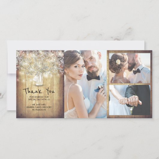 Rustic Mason Jar Gipskraut Wedding Vielen Dank Dankeskarte (Vorderseite)