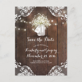 Rustic Mason Jar Gipskraut Wood Save the Date Ankündigungspostkarte