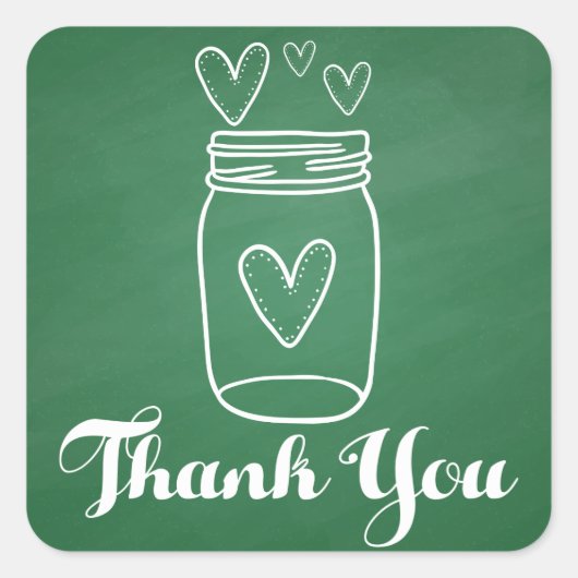 Rustic Mason Jar Green Danke Chalkboard Quadratischer Aufkleber (Vorderseite)