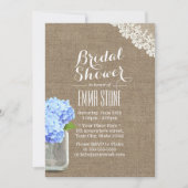 Rustic Mason Jar Hydrangea Burlap Brautparty Einladung (Vorderseite)