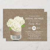 Rustic Mason Jar & Hydrangea Burlap-Brautparty Einladung (Vorne/Hinten)