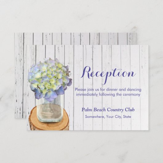 Rustic Mason Jar & Hydrangea Hochzeitsempfang Einladung (Vorne/Hinten)
