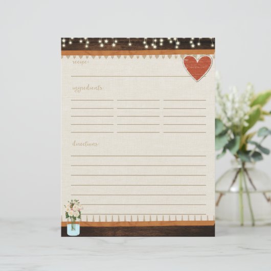 Rustic Mason Jar Kitchen Rezept Karte einfügen (Stehend Vorderseite)