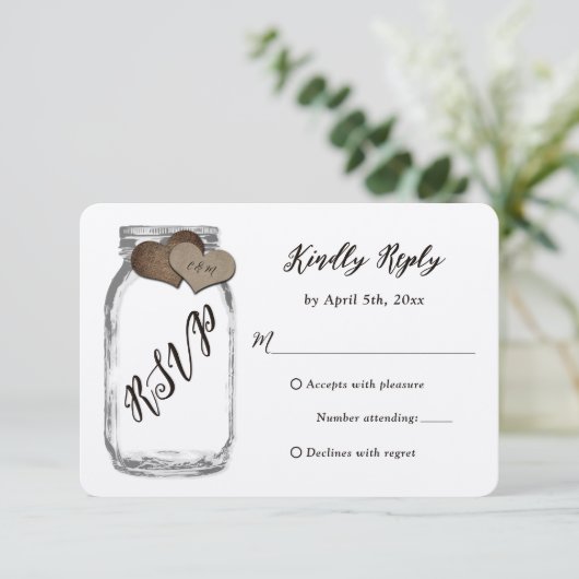 Rustic Mason Jar Kraft Papier Hochzeit RSVP (Stehend Vorderseite)