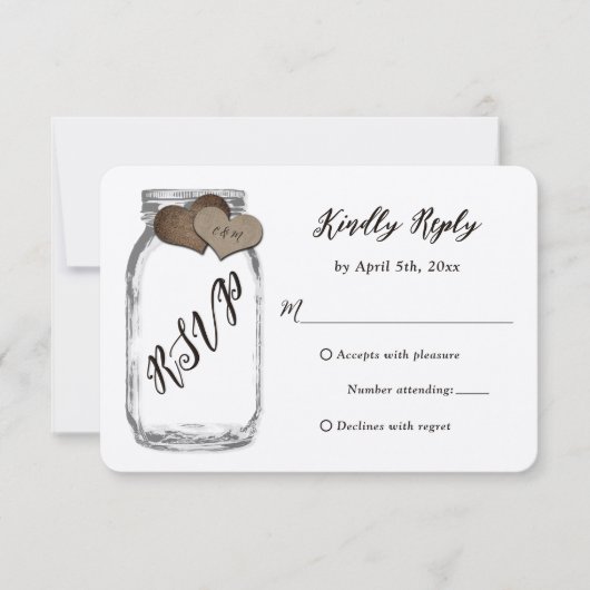 Rustic Mason Jar Kraft Papier Hochzeit RSVP Karte (Vorderseite)