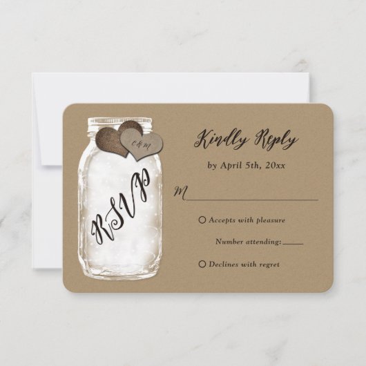 Rustic Mason Jar Kraft Papier Hochzeit RSVP Karte (Vorderseite)