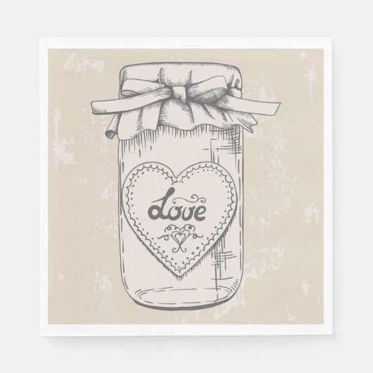 Rustic Mason Jar Liebe Heart Tan Brown Wedding Serviette (Vorderseite)