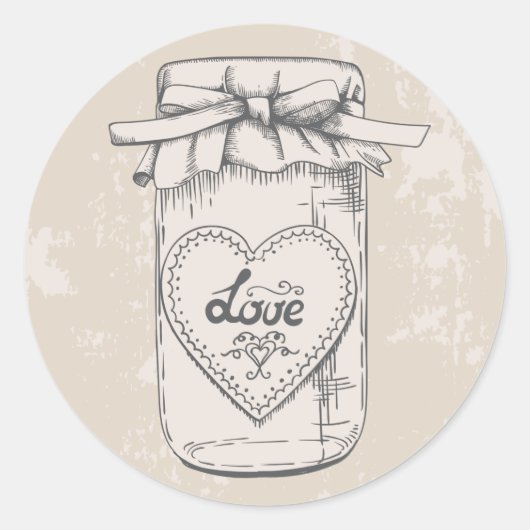 Rustic Mason Jar Liebe Hearts Tan Wedding Runder Aufkleber (Vorderseite)
