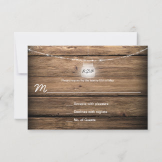 Rustic Mason Jar Lights Barn Wood RSVPs RSVP Karte