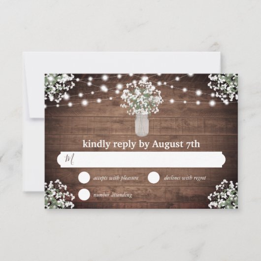 Rustic Mason Jar Lights Budget Wedding RSVP Card (Vorderseite)