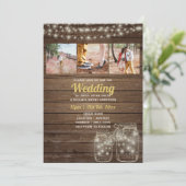 Rustic Mason Jar Lights FOTO COLLAGE Wedding Einladung (Stehend Vorderseite)