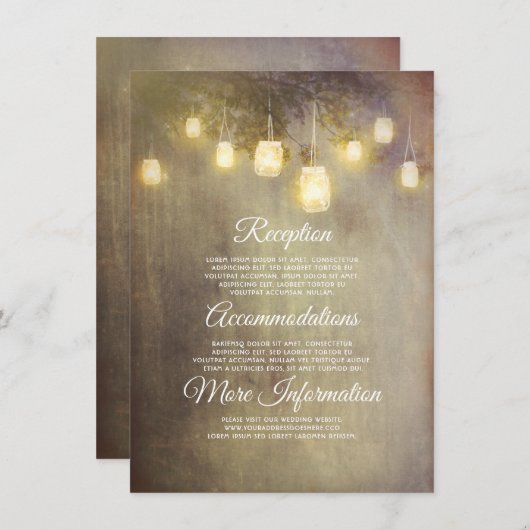 Rustic Mason Jar Lights Hochzeitsinformation Gast Begleitkarte (Vorne/Hinten)