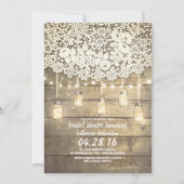 Rustic Mason Jar Lights Lace Wood Brautparty Einladung (Vorderseite)