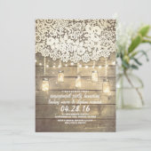 Rustic Mason Jar Lights Lace Wood Engagement Party Einladung (Stehend Vorderseite)