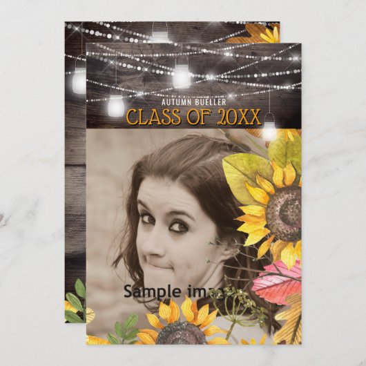 Rustic Mason Jar Lights Sonnenblumen Foto Abschlus Einladung (Vorne/Hinten)