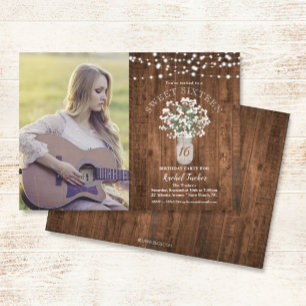 Rustic Mason Jar Lights Sweet 16 Geburtstag Foto Einladung