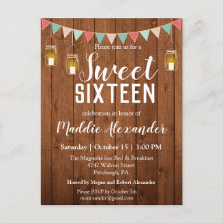 Rustic Mason Jar Lights Sweet 16 Geburtstagsparty Postkarte