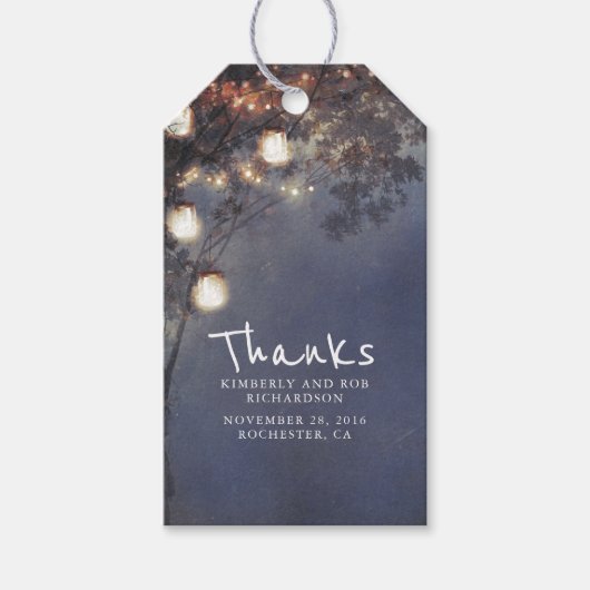 Rustic Mason Jar Lights Tree Wedding Geschenkanhänger (Vorderseite)