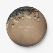 Rustic Mason Jar Lights Tree Wedding Pappteller (Vorderseite)