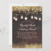 Rustic Mason Jar Lights und Gold Glitzer Wedding Einladung (Vorderseite)