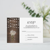 Rustic Mason Jar & Lights Wedding RSVP Card Karte (Stehend Vorderseite)