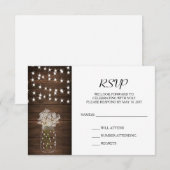 Rustic Mason Jar & Lights Wedding RSVP Card Karte (Vorne/Hinten)