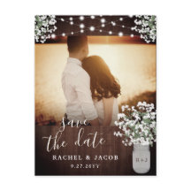 Rustic Mason Jar Lights Wedding Save the Date