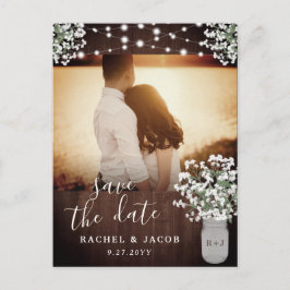 Rustic Mason Jar Lights Wedding Save the Date Postkarte