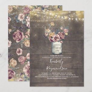 Rustic Mason Jar Mauve and Gold Graduation Party Einladung