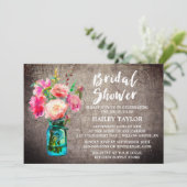Rustic Mason Jar mit Blume Bouquet Brautparty Einladung (Stehend Vorderseite)