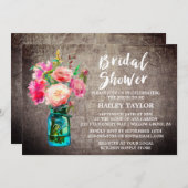 Rustic Mason Jar mit Blume Bouquet Brautparty Einladung (Vorne/Hinten)