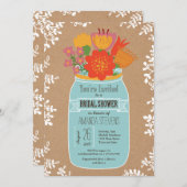 Rustic Mason Jar mit Blume Brautparty Einladung (Vorne/Hinten)