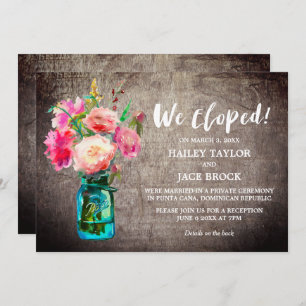 Rustic Mason Jar mit Blume Elopement Empfang Einladung