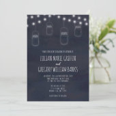 Rustic Mason Jar Navy Blue Wedding Einladung (Stehend Vorderseite)