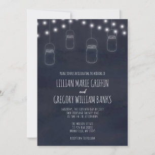 Rustic Mason Jar Navy Blue Wedding Einladung