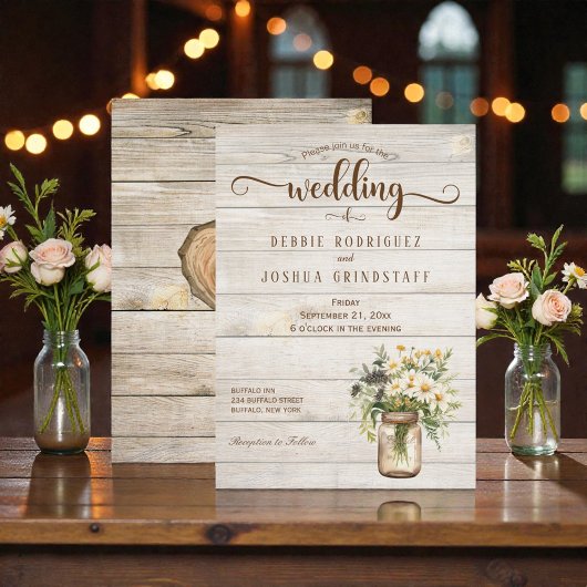 Rustic Mason Jar on Wood Wedding Invitation Einladung