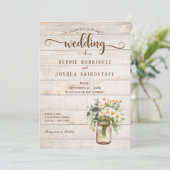 Rustic Mason Jar on Wood Wedding Invitation Einladung (Stehend Vorderseite)