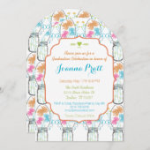 Rustic Mason Jar Pink Coral Aqua Abschluss Einladung (Vorne/Hinten)