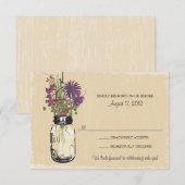 Rustic Mason Jar Purple Flowers Wedding RSVP Karte (Vorne/Hinten)