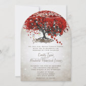 Rustic Mason Jar Red Heart Leaf Tree Wedding Einladung (Vorderseite)
